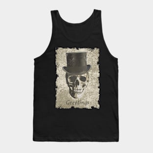 Skull in Top Hat spooky macabre distressed brown Tank Top